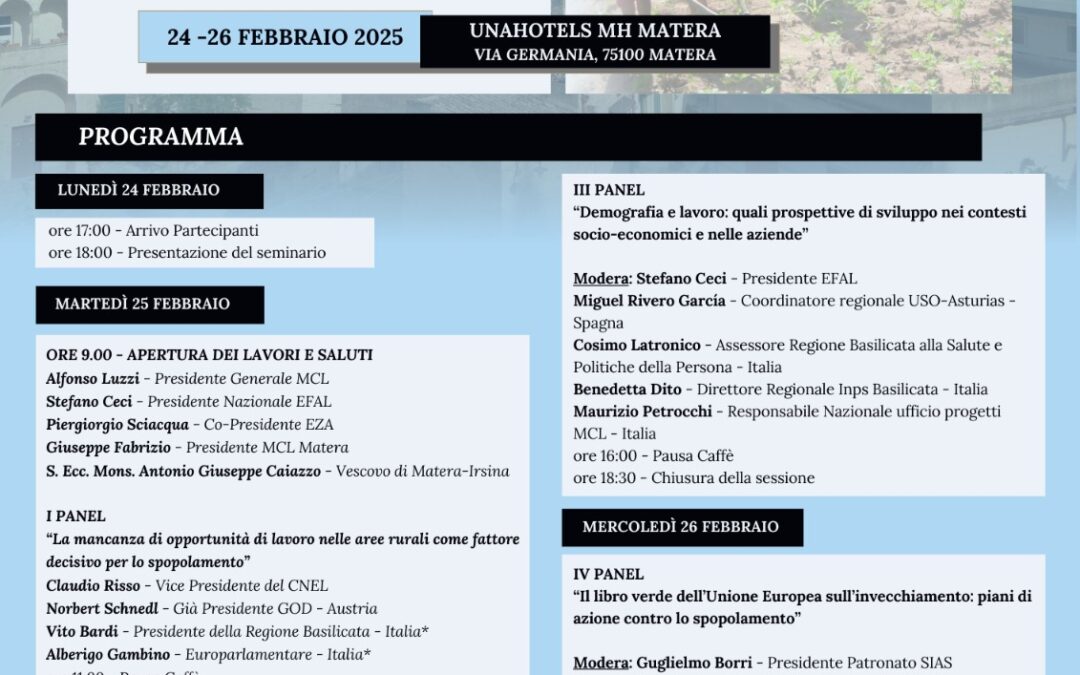 Lavoro femminile e spopolamento: a Matera un seminario internazionale di studi europei